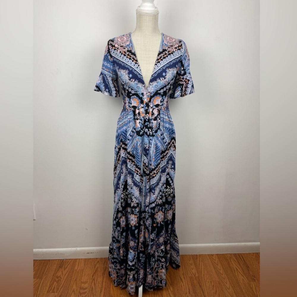 Free People Coco floral print blue maxi dress - Picture 4 of 5